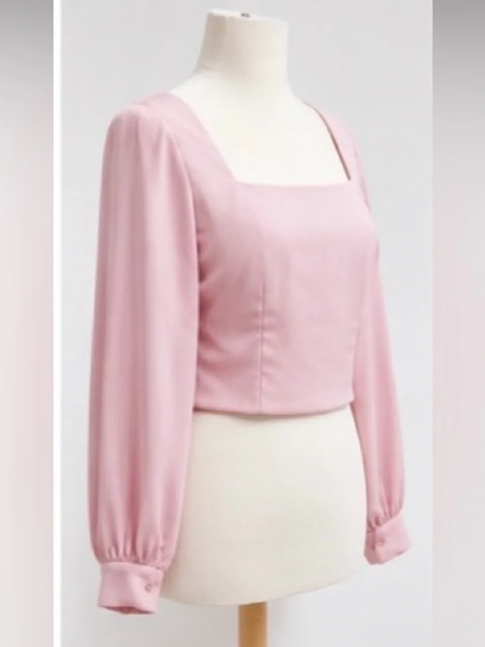 ASTR The Label Blush Pink Satin Square Neck Puff Sleeve Romantic Coquette Size M